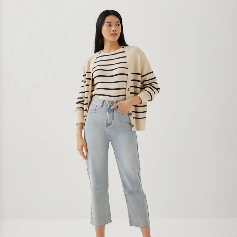 Striped Beige and Navy Women's Sweater